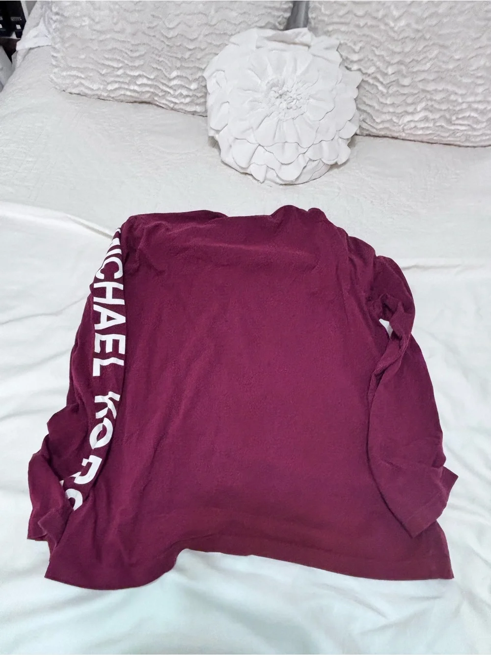 Michael Kors Burgundy Logo Sleeve Long Sleeve Shirt Women’s Small Cotton